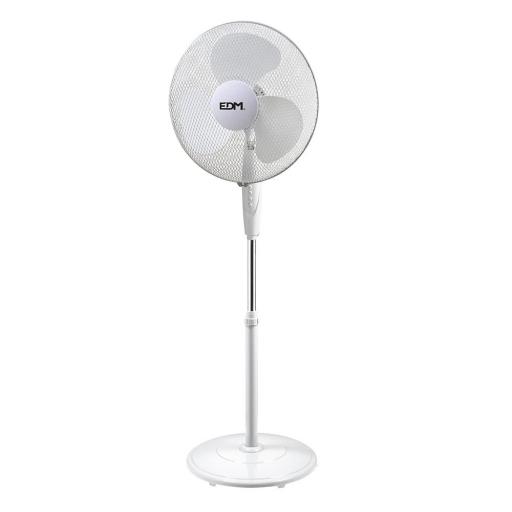 Ventilador de pie con base circular. color blanco. potencia: 45w aspas: ø40cm altura regulable 110-130cm edm [0]