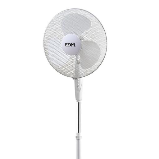 Ventilador de pie con base circular. color blanco. potencia: 45w aspas: ø40cm altura regulable 110-130cm edm [1]