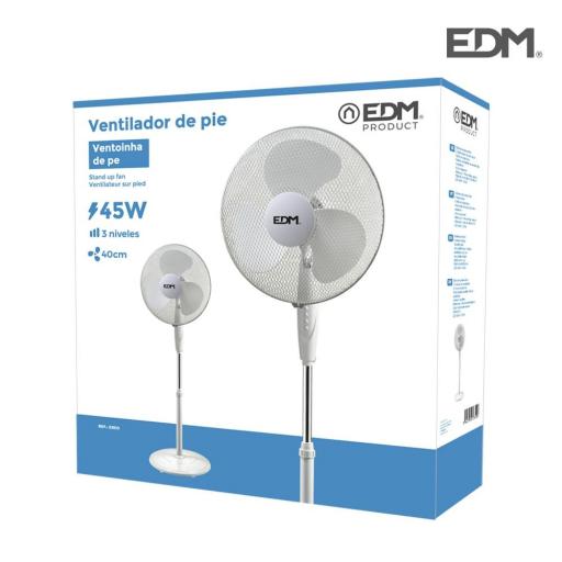 Ventilador de pie con base circular. color blanco. potencia: 45w aspas: ø40cm altura regulable 110-130cm edm [2]