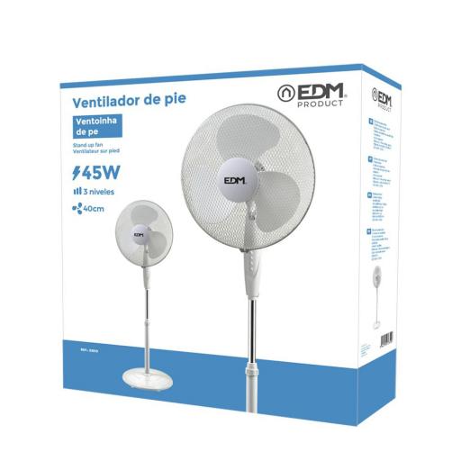 Ventilador de pie con base circular. color blanco. potencia: 45w aspas: ø40cm altura regulable 110-130cm edm [3]