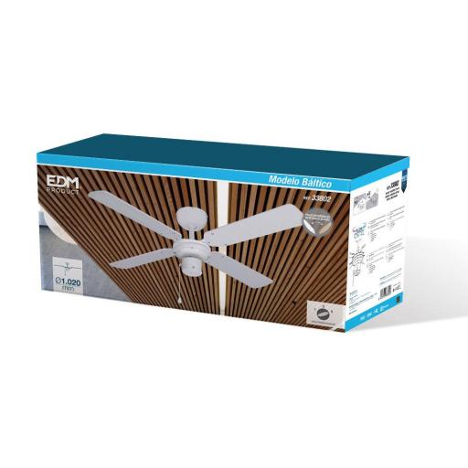 Ventilador de techo modelo baltico. color blanco. potencia: 50w aspas: ø102cm edm [3]