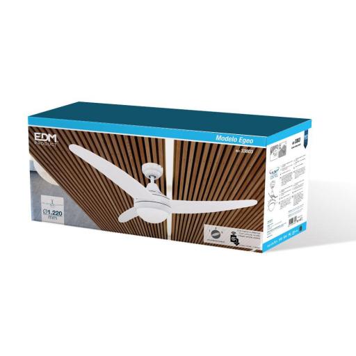 Ventilador de techo modelo egeo. color blanco. potencia: 60w aspas: ø122cm con mando a distancia edm [3]