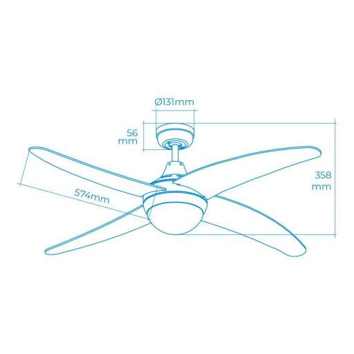 Ventilador de techo modelo caspio. color blanco. potencia: 60w aspas: ø132cm con mando a distancia edm [1]