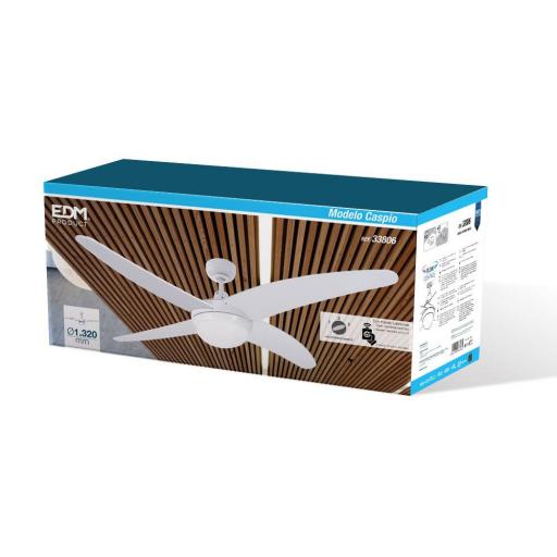 Ventilador de techo modelo caspio. color blanco. potencia: 60w aspas: ø132cm con mando a distancia edm [3]