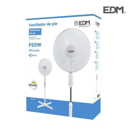 Ventilador de pie. color blanco. potencia: 50w aspas: ø40cm altura regulable 110-130cm edm [2]