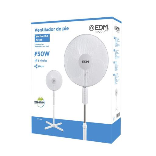 Ventilador de pie. color blanco. potencia: 50w aspas: ø40cm altura regulable 110-130cm edm [3]