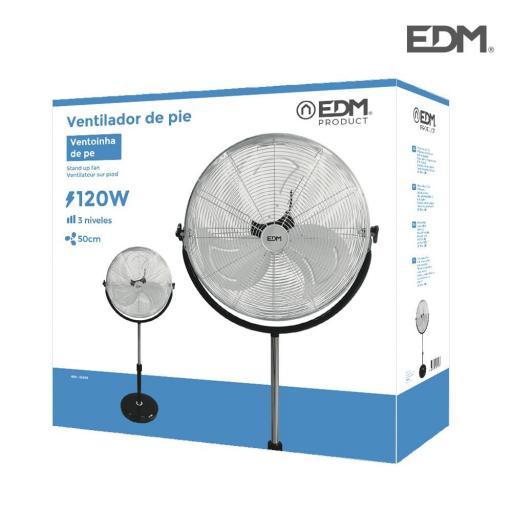 Ventilador de pie industrial, con base circular. cromado/negro potencia: 120w aspas: ø50cm altura regulable 118-148cm edm [2]