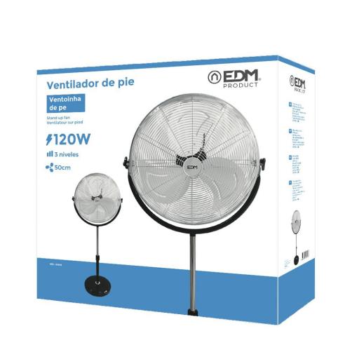 Ventilador de pie industrial, con base circular. cromado/negro potencia: 120w aspas: ø50cm altura regulable 118-148cm edm [3]