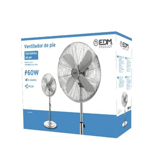 Ventilador de pie con base circular. cromado. potencia: 60w aspas: ø40cm altura regulable 90-116cm edm [3]