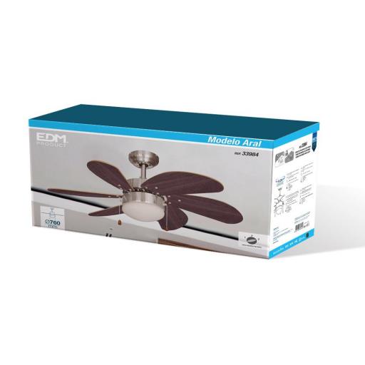 Ventilador de techo modelo aral. color wengue/niquel satinado. potencia: 50w aspas: ø76cm edm [3]