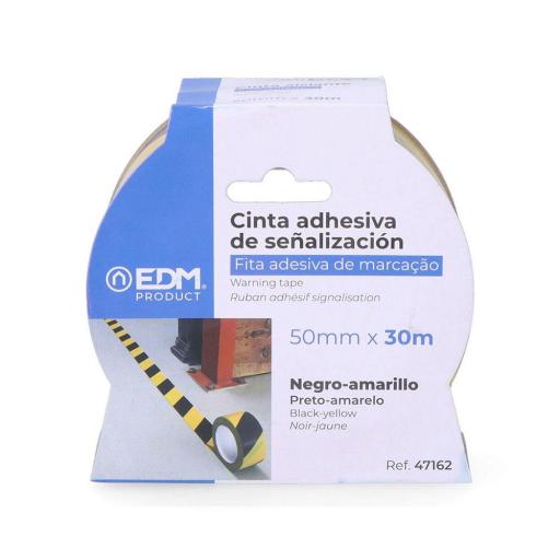 Cinta adhesiva de señalizacion amarillo-negra 30m x 50mm edm [1]