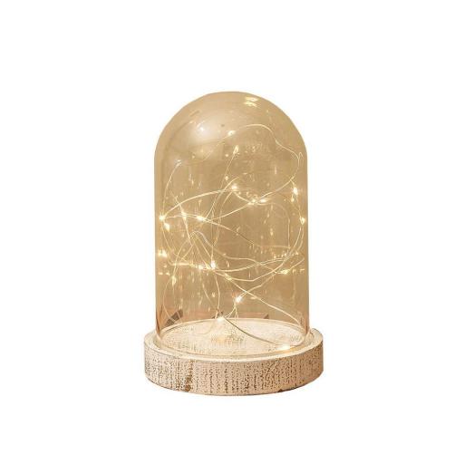 Jarron de cristal con base de madera vintage 20 leds ø10x16cm 3xaaa [0]