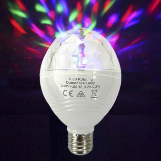 Bombilla discoteca led rgb e27 3w multicolor con rotacion 360° ø8x13cm edm [0]