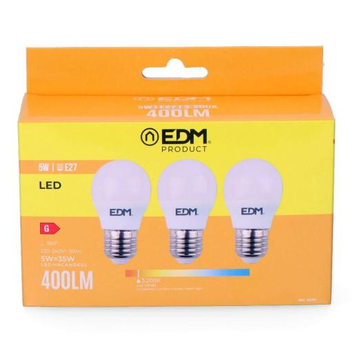 Kit 3 bombillas esfericas led e27 5w 400lm 3200k luz calida ø4,5x8cm edm [1]