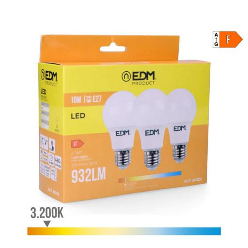 Kit 3 bombillas standard led e27 10w 932lm 3200k luz calida ø6x10,8cm edm [0]