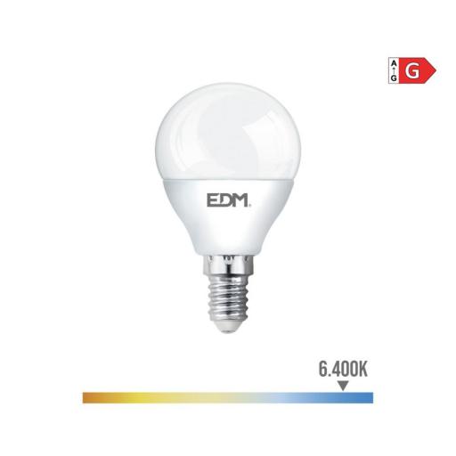 Bombilla esferica led e14 5w 400lm 6400k luz fria ø4,5x8cm edm [0]