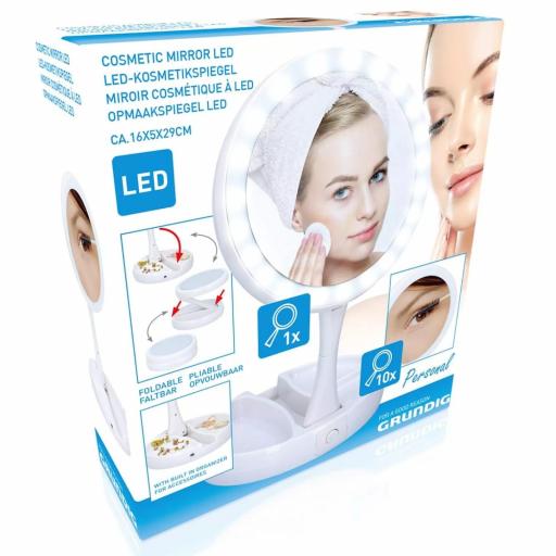 GRUNDIG ESPEJO LED CON AUMENTO PLEGABLE 16 x 16 x 29 cm