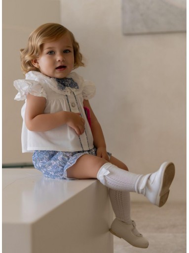 Miranda Conjunto Bebe Short Estampado Flores  Blusa Blanca "Madreselva" 0148/23 [0]