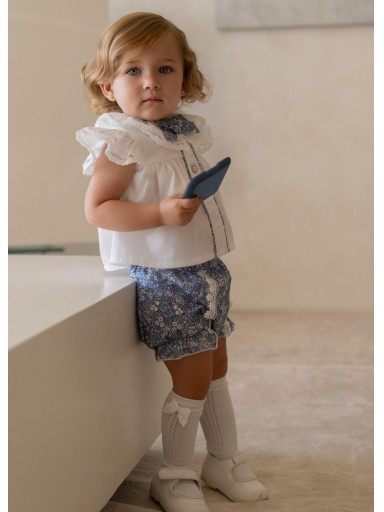 Miranda Conjunto Bebe Short Estampado Flores  Blusa Blanca "Madreselva" 0148/23 [1]