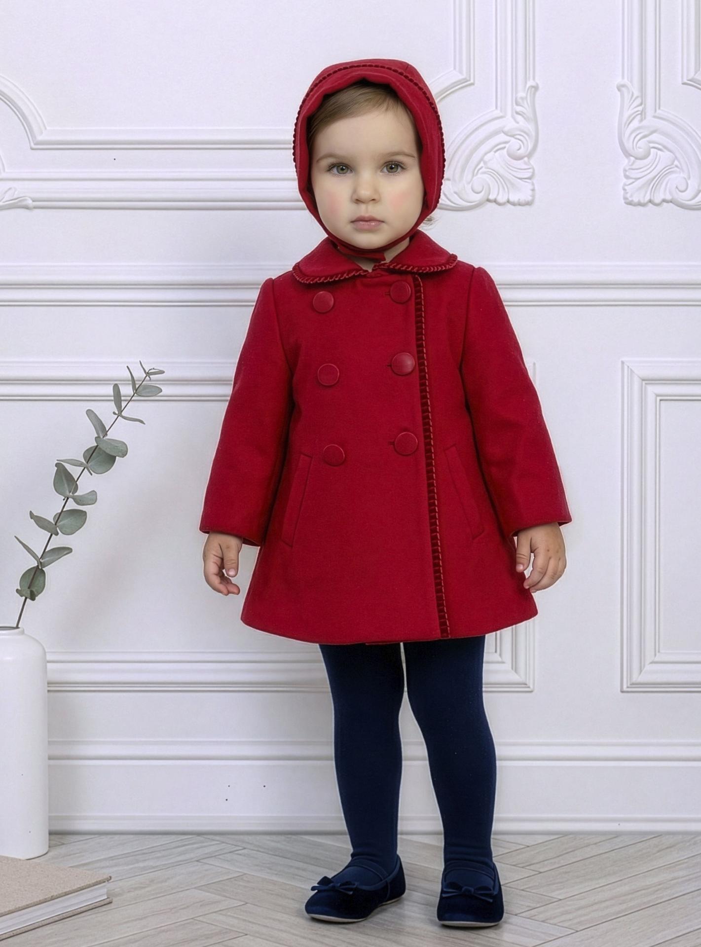 Miranda Abrigo Bebe Niña Paño Rojo Botonadura 6 Botones 0160/A