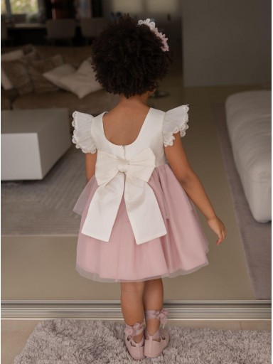 Miranda vestido Infantil Ceremonia Cuerpo encaje Crudo Falda Tul Rosa "Calendula" 0224/V [2]