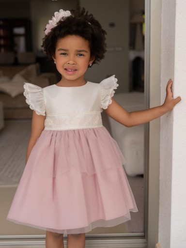 Miranda vestido Infantil Ceremonia Cuerpo encaje Crudo Falda Tul Rosa "Calendula" 0224/V [0]