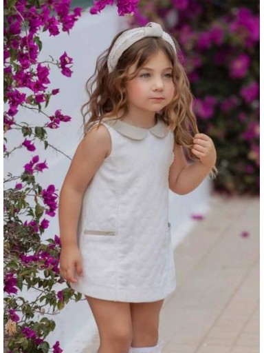 Miranda vestido infantil ceremonia  pique beige corte trapecio detalles crudo "Berenices" 0227/V