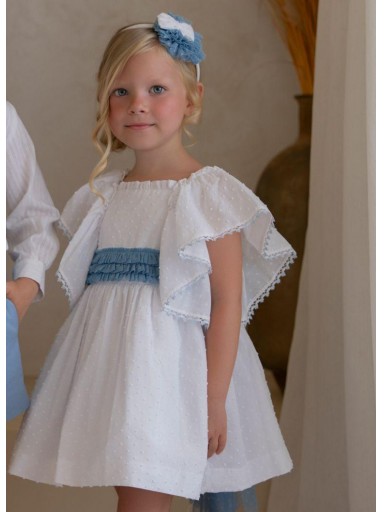 Miranda Vestido Infantil Ceremonia Plumeti Blanco lazada  Azul "Geranio" 0228/V [1]