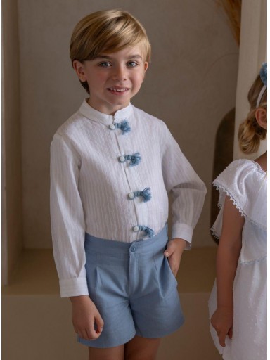 Miranda Conjunto Infantil Ceremonia Camisa m/l Blanca Pantalón Corto Azul "Geranio" 0228/23 [0]