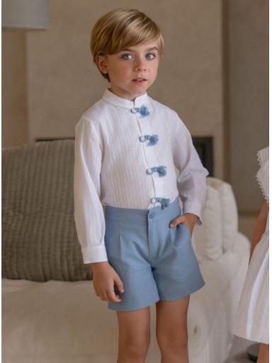 Miranda Conjunto Infantil Ceremonia Camisa m/l Blanca Pantalón Corto Azul "Geranio" 0228/23 [2]