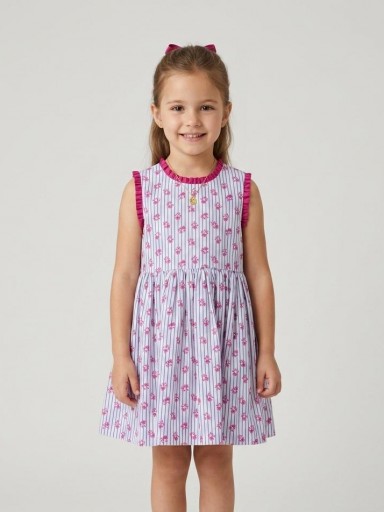 Daniesty Vestido Infantil Vuelo Rayas Estampado Flores Familia Tokio 002 [0]