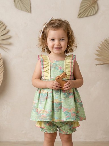 Daniesty Jesusito Bebe Braguita y Vestido Estampado Bosque Volante Cuadro Vichy En Hombros Familia Hawaii 001