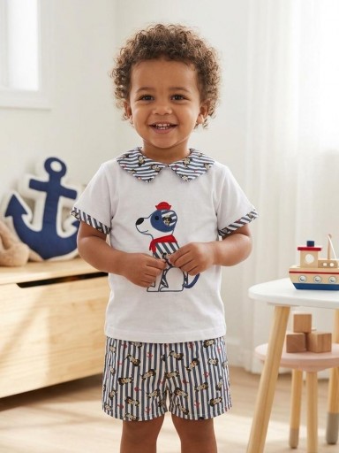 Daniesty Conjunto niño Camiseta Aplicación Perrito HARRY Pantalón Corto