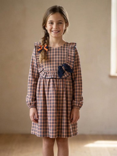 Daniesty Vestido Infantil de Cuadros Marino y Caldera Lazada Marino Familia Gabriela 002 [0]