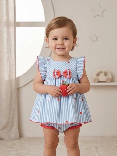 Daniesty Conjunto Bebé Braguita Naranja Volante Rayas Vestido Estampado rayas y Fresas  Lazada central Familia Fresia 010 [0]