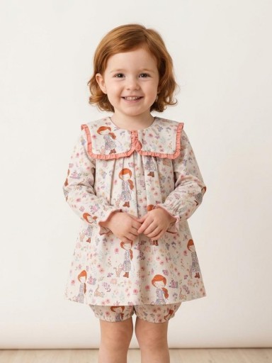 Daniesty Jesusito Vestido y Braguita Estampado Niña con Gato Familia Dalia 001 [0]