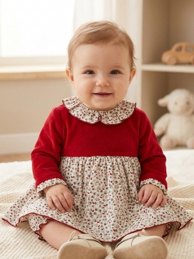 Daniesty Jesusito Vestido Cuerpo Rojo Falda y  Braguita Estampado Gris Familia Micaela 001 [0]