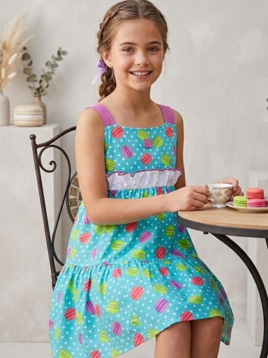 Miranda vestido infantil azul tirantes estampado macarons "Osa Menor" 0409/V