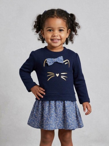 Miranda Vestido Bebe Marino Falda Estampada Silueta Gatito "Danna" 0530/V