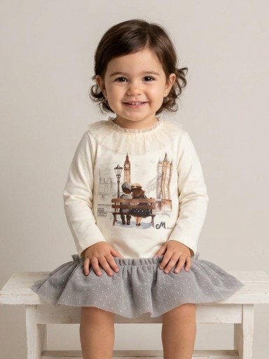 Miranda Vestido Infantil Algodón  Estampado Londres  Falda Gris Topos "Haven" 0237/V