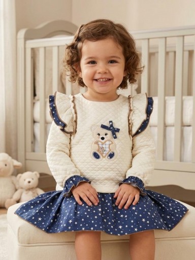 Miranda Vestido Infantil Cloqué Beig falda Estrellitas Osito "Melba" 0621/V [0]