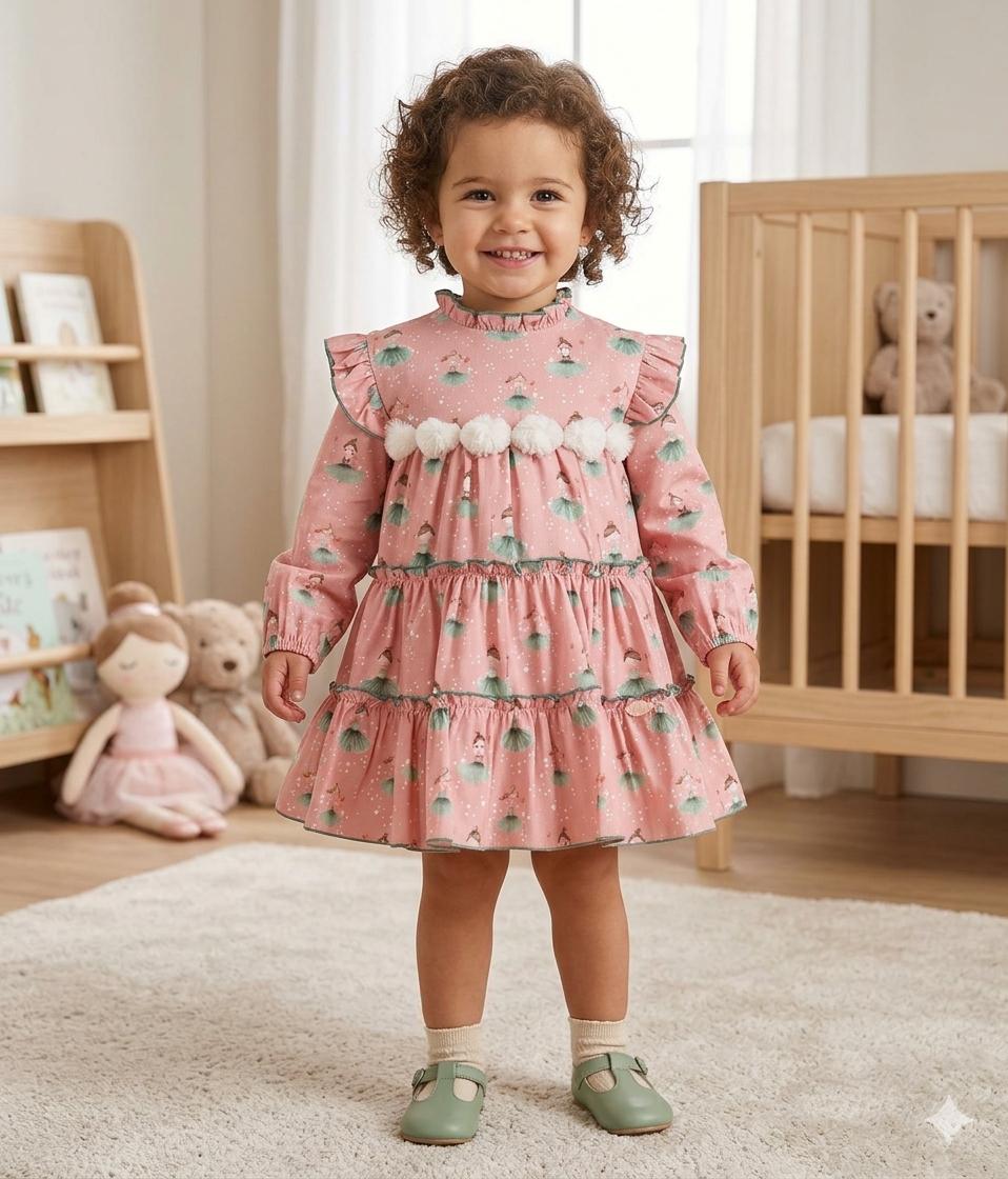 Miranda Vestido Infantil Ceremonia Rosa Palo Estampado Muñecas Tu-tu "Courtney" 0618/V