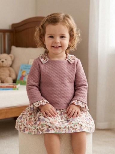 Miranda Vestido Bebe Rosa Palo Cuerpo Cloqué Falda Estampada Niñas "Winika" 0523/V [0]