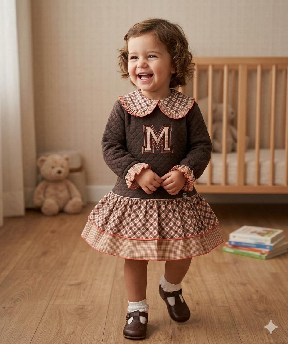 Miranda Vestido Infantil Coqué Marrón Estampado Geométrico "Cornelia" 0609/V