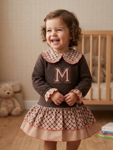 Miranda Vestido Infantil Coqué Marrón Estampado Geométrico "Cornelia" 0609/V