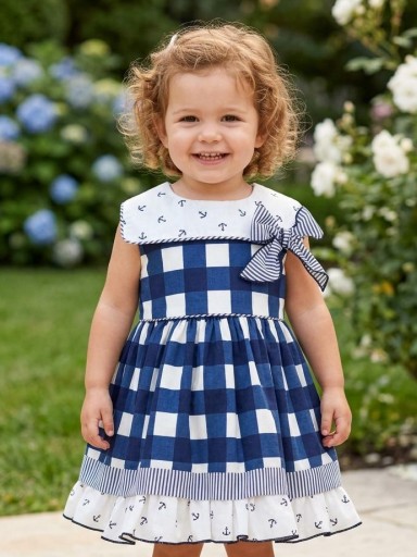 Miranda vestido bebe ceremonia cuadros azules lazada rayas "Antlia" 0150/V