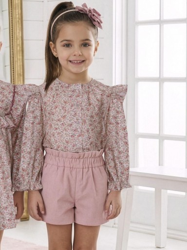 Miranda Conjunto Infantil Blusa Estampada Flores Rosa Short Rosa  "Alicia" 0246/23 [0]