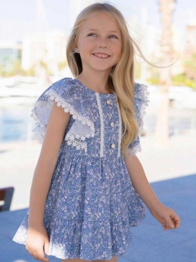 Miranda Vestido Infantil Estampado Flores Volante Hombros "Madreselva" 0248/V [0]