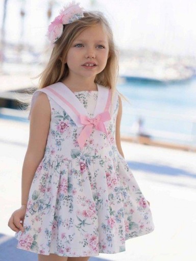 Miranda Vestido Infantil Estampado Flores Cuello Marinero Lazada "Camelia" 0252/V [0]