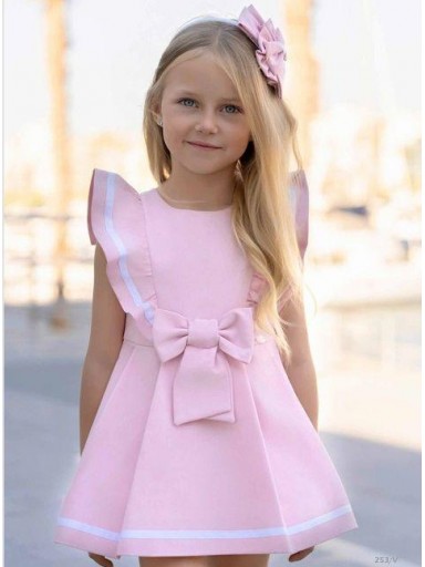 Miranda Vestido Infantil Rosa Volantes Hombros Lazada "Lavanda" 0253/V [0]